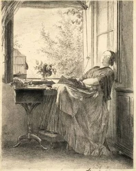 La couturière endormie à la fenêtre
